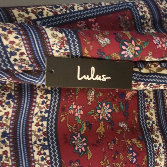 LULUS Crack a Smile Cream and Plum Multi Print Long Sleeve Shift Dress - NWT - Picture 13 of 15